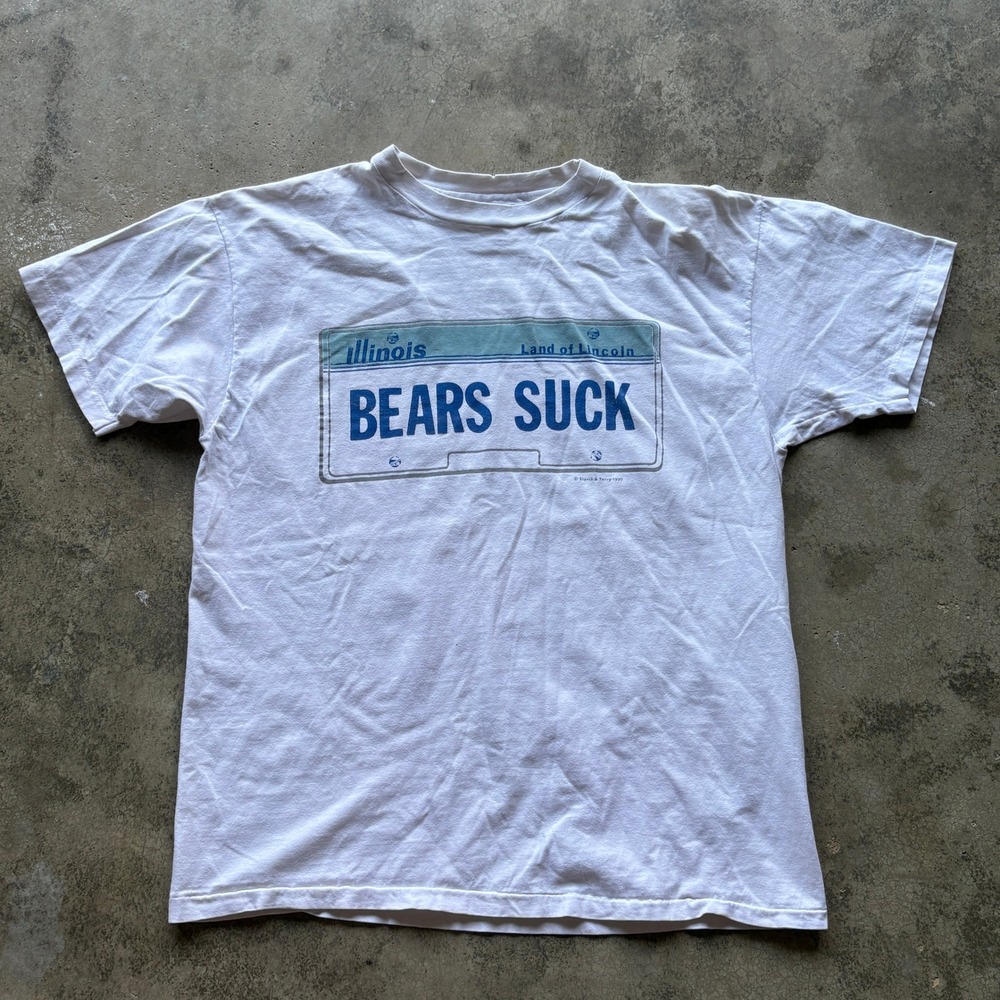 Vintage Chicago Bears Suck T Shirt XL 1990 Illinois License Plate Funny Football